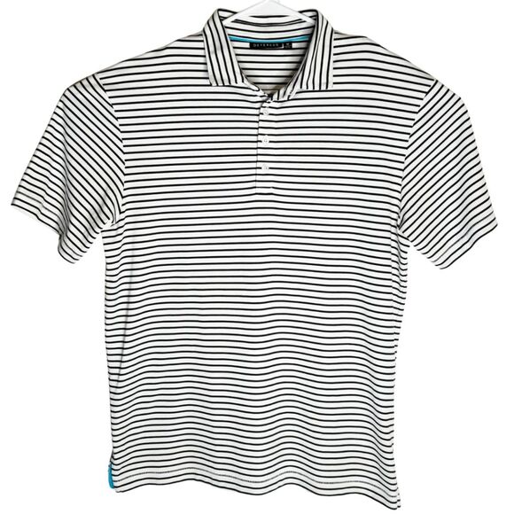 Devereux Men's Striped Collared Long Sleeve Polo Shirt Black White Size Medium - Picture 1 of 9